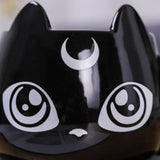 -High quality ceramic black cat with crescent moon coffee mug, spoon and saucer set. Free shipping from abroad. 2 shipping options: slower averaging 2-4 weeks to the USA or faster averaging 2 weeks. 

Crescent moon luna kitty anime witch cat witches familiar goth gothic witchcraft coffee mug tea cup gift set.-