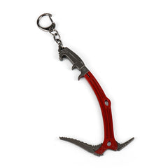 -Minature replica red climbing axe keychain. Made of quality alloy metal and measures about 10cm. Free Shipping from abroad with an average delivery time to the USA of about 2-4 weeks. croft raider Ice axe pry axe videogame weapon movie tool prop zipper pull charm tag pendant gift key ring key chain lara tomb climber-