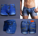 -Unique, realistic 3D print faux denim short boxer briefs. Breathable and comfortable, stretchy cotton & spandex blend mid-rise underwear. These run very small and fit snugly. See size chart. Free shipping.

Fun fashion mens unisex underwear clubwear fit sexy guys twink cub otter lingerie gift for him jean shorts jeans-