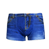 -Unique, realistic 3D print faux denim short boxer briefs. Breathable and comfortable, stretchy cotton & spandex blend mid-rise underwear. These run very small and fit snugly. See size chart. Free shipping.

Fun fashion mens unisex underwear clubwear fit sexy guys twink cub otter lingerie gift for him jean shorts jeans-Denim Blue-L-