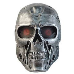 -High quality, detailed resin face mask in your choice of silver or copper finish with transparent red eyes and adjustable straps. One size fits most. Free shipping. Halloween costume cosplay airsoft paintball style cyborg android cybernetic robot skynet cyberdyne model t-800 terminator mask prop replica accessory-Silver-