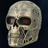 -High quality, detailed resin face mask in your choice of silver or copper finish with transparent red eyes and adjustable straps. One size fits most. Free shipping.

Halloween costume cosplay airsoft paintball style cyborg android cybernetic robot skynet cyberdyne model t-800 terminator mask prop replica accessory-copper-