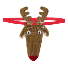 -Funny and festive men's gstring with reindeer bulge pouch and penis sheath complete with floppy ears, antlers and googly eyes. Stretchy polyester, nylon and elastic. One size fits most. Free shipping. Sexy silly Christmas novelty lingerie mens underwear xmas open butt thong underwear cock naughty santa sex gift for him-