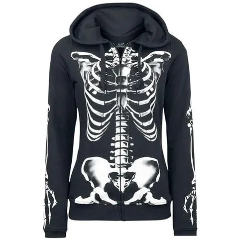 -Soft and comfortable women's style zipper hoodie with high quality skeletal print. Lightweight polyester fleece with large drawstring hood and thumbholes on the sleeves. Free shipping.

punk goth gothic halloween skeleton hooded sweatshirt girls juniors ribcage xray fashion streetwear harajuku -Black-L-