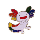 -Quality metal and enamel pin measuring approximately 30mm. Free shipping from abroad with average delivery to the USA in 2-3 weeks.

Cute colorful axolotl amphibious salamander animal creature weird pride lgbtq lgbtqia lgbtqx queer nonbinary hat lapel backpack pin pinback badge gift stocking stuffer.-