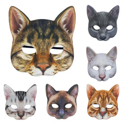 -Masquerade/Carnival style sculpted half-face mask printed with realistic cat face. One size fits most, measures approximately 18x18cm/7.09x7.09in and 6cm/2.36in deep. Free shipping from abroad. Typically delivers to the USA in 2-3 weeks. - Gato carnivale halloween costume cosplay kitty-