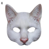-Masquerade/Carnival style sculpted half-face mask printed with realistic cat face. One size fits most, measures approximately 18x18cm/7.09x7.09in and 6cm/2.36in deep. Free shipping from abroad. Typically delivers to the USA in 2-3 weeks. - Gato carnivale halloween costume cosplay kitty-White-