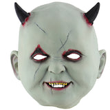-Horned demon baby latex over-the-head mask. One size fits most. Typically arrives in 2-3 weeks to the USA

high quality halloween costume devil horns evil infant horror vampire fangs cosplay mask-
