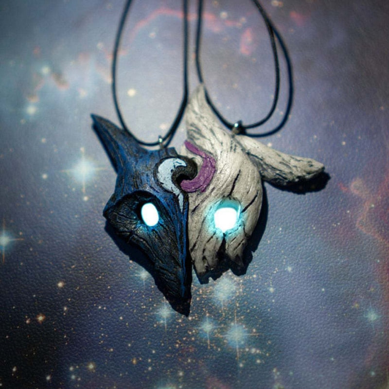 -Never one without the other...League of Legends inspired kindred matching necklace set. Black and silver alloy metal pendants on cord. Free shipping.

LoL gamer gaming bff best friends couples pair wolves lambs kindred spirit gift valentines day love friends interlocking matched boyfriend girlfriend partners -