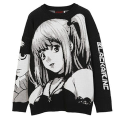 -High quality knit pullover sweater. Made of soft and comfortable synthetic wool blend. Oversize unisex style, see size chart. Free shipping from abroad. Unique mens womens anime pullover jumper harajuku fashion BlackAir.Inc Japanese streetwear -Black-2XL-
