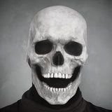 Realistic Moving Jaw Skull Mask - Full Head, Soft or Hard Latex, USA-Full head, realistic skeleton mask with mechanism which allows your mouth to move the jaw. Available in both bone white and antiqued, hard or soft latex. Ideal for any skeletal cosplay or Halloween costume.One size fits most. Ships from the USA. Horror movable advanced deluxe goth gothic creepy spooky prank grim reaper-White-Soft Latex-