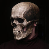Realistic Moving Jaw Skull Mask - Full Head, Soft or Hard Latex, USA-Full head, realistic skeleton mask with mechanism which allows your mouth to move the jaw. Available in both bone white and antiqued, hard or soft latex. Ideal for any skeletal cosplay or Halloween costume.One size fits most. Ships from the USA. Horror movable advanced deluxe goth gothic creepy spooky prank grim reaper-