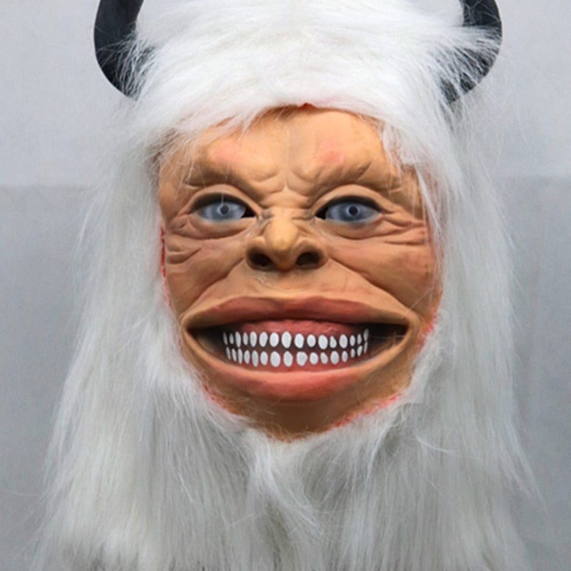 -Uniquely creepy high quality over-the-head latex yeti mask with attached hair. 

Funny weird weirdest halloween mask costume bizarre strange creepiest bigfoot yeti abominable snowman creature human face cryptid cryptozoology mythological horned goat bear man hybrid himalayan snow beast ice demon best freaky newest-Abroad-