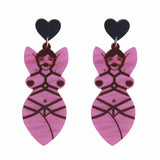 -A pair of kinky acrylic dangle earrings of a bound, nude full figured woman with heart pasties and ball gag. Free shipping.

unique adult mature kink bdsm sexy retro kitsch goth gothic punk nude edgy provocative fashion sexual s&m sado masochism sadist masochist sub girl subbie subby dom dominant erotic art-