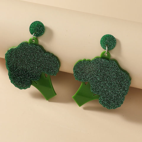 -Unique chunky acrylic broccoli floret drop/dangle earrings. Free shipping from abroad. These typically arrive to the USA in about 2-3 weeks.

Funny weird unique unusual green vegetable earrings vegan vegetarian broccoli floret crown jewelry gift-