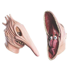 -Soft and flexible latex rubber over-the-head masks. One size fits most. Free shipping from abroad. These typically arrive in 2-3 weeks to the USA. Creepy weird disturbing 80s 1980s eighties horror comedy tim burton fantastical surreal spoopy halloween costume masks long nose couples costumes-