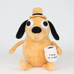 -High quality 'This Is Fine' meme plush dog with coffee cup. Measures approximately 9.8in/25cm. Free shipping from abroad. Typically arrives in about 2-3 weeks to the USA. Funny staring dog in hat with coffee cup 2019 2020 2021 dumpster fire denial room in flames stuffed toy meme gift this is not fine oblivious plushie-