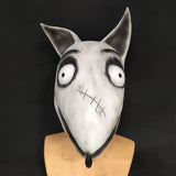 -High quality latex over-the-head mask. One size fits most. Free shipping from abroad. Typically arrives to the USA in about 2-3 weeks.

Funny spoopy classic halloween horror undead zombie dog Tim Burton short stop motion movie frankenstein puppy kid friendly costume cosplay mask-