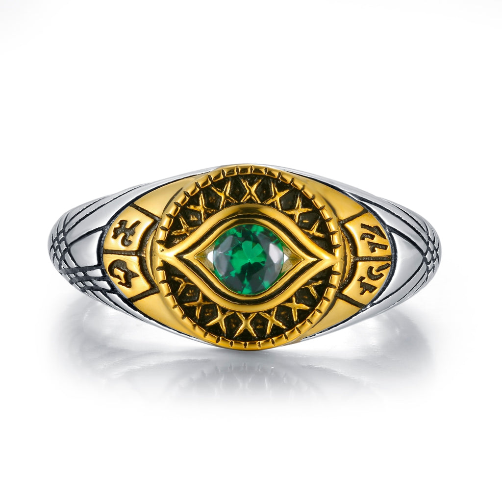 -High quality ring inspired by Doctor Strange's Eye of Amagatto and the 'Time Stone' green Infinity Stone. Handmade in .925 sterling silver with 18k white gold and 18k gold plating with green CZ stone.Well crafted and made to be treasured! Brand New in jeweler's ring box. Free Shipping Worldwide.-9-