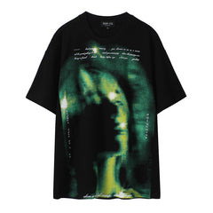 -High quality retro vintage grunge style Billie Eilish black unisex Japanese graphic tee. See size chart. Free shipping from abroad. Shirt pop sludge goth punk y2k music import imported fashion designer concert t-shirt Japan kanji mens womens juniors harajuku crew neck short sleeve gift unique htf wwgtswdwg blur-