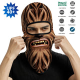 Wookie Balaclava or Neck Gaiter Mask UV Blocking Sun & Wind Protective-Super high quality unisex balaclava, neck gaiter bandana or ear loop mask. Seamless, 4-way stretch, lightweight & breathable UPF30+ polyester microfiber. Free shipping. Funny chewbacca cycling, hunting, hiking, camping, climbing, fishing, as a fun helmet liner for horseback or motorcycle riding, piloting star craft. -