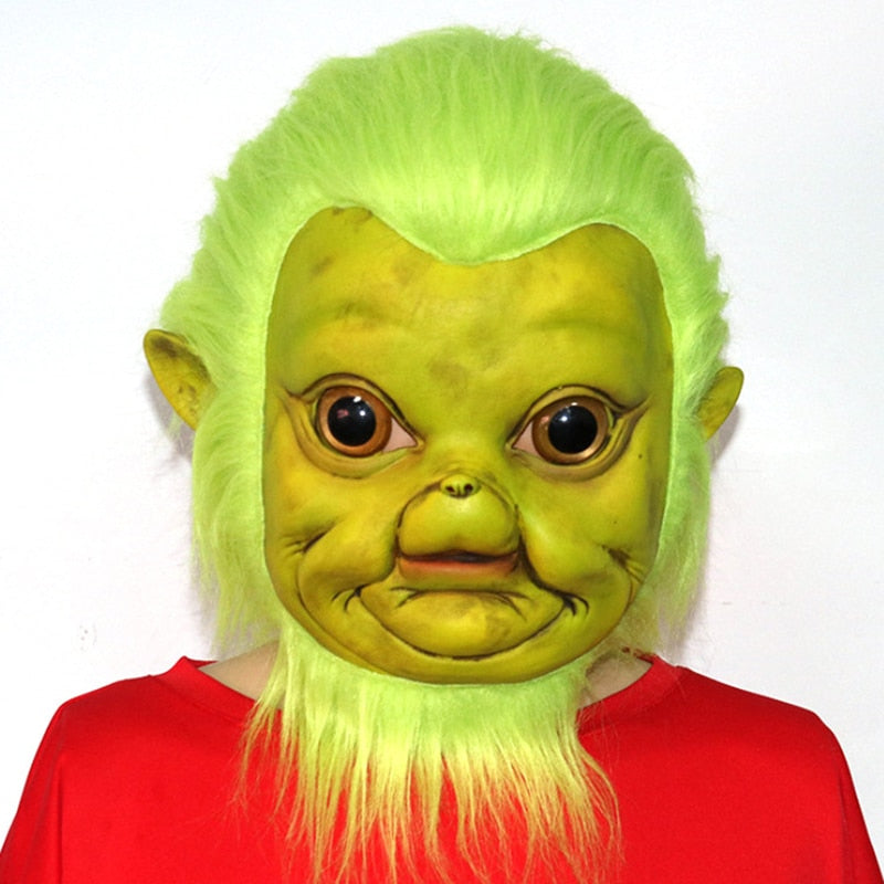 -High quality soft natural latex over-the-head mask with attached synthetic fur. One size fits most. Free shipping from abroad with average delivery to the USA in about 2 weeks.

Funny cute kawaii green grinch baby infant christmas xmas halloween costume cosplay mask reborn prop replica decoration unique alien creature-