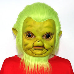 -High quality soft natural latex over-the-head mask with attached synthetic fur. One size fits most. Free shipping from abroad with average delivery to the USA in about 2 weeks. Funny cute kawaii green grinch baby infant christmas xmas halloween costume cosplay mask reborn prop replica decoration unique alien creature-