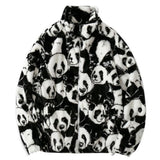 -What's warm and fuzzy and black and white all over? This panda fleece jacket. High quality unisex zippered jacket made of soft, medium weight 100% polyester fleece with an all-over-print that's absolutely panda packed. See size charts. Free shipping.
Cute winter fall fashion streetwear hip hop harajuku mens womens coat-Black and White-S-