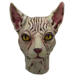 -Quality latex over-the-head Sphynx hairless cat breed mask. One size fits most. Free shipping. 

All profits from sales of this mask will inevitably go to meet the continual demands of our very own Ichabod Spinx!

Funny unique wrinkly kitty un-furry weird halloween costume animal cosplay mask creepy cat overhead -