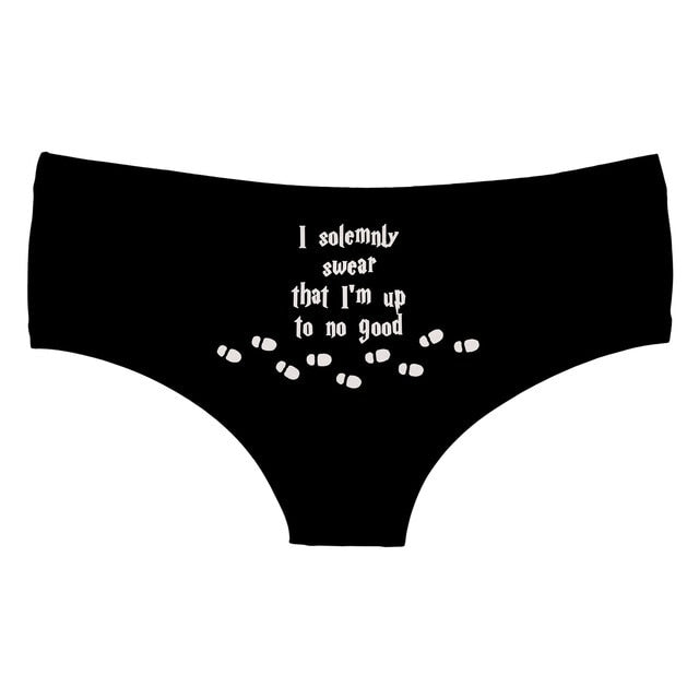 -For the naughty sex wizard who manages get up to some mischief!... a pair of comfortable, women's black low-rise briefs to maraud about in. Lightweight and breathable, 92% polyester/8% spandex.Free shipping.

Funny girls novelty parody underwear lingerie sexy harry potter cosplay halloween costume fanfic gifts for her -Black-M-
