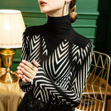 -A unique black and white chevron striped women's long sleeve fashion turtleneck top. High quality polyester and nylon. See size charts. Free shipping.

Unique black and white zebra stipe nu goth gothic new wave rave punk winter fall autumn 2021 designer fashion longsleeve shirt womens juniors -XS-