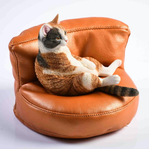 -Nicely detailed 1:6 scale fat cat figurine with faux leather sofa display stand. Cat is crafted in high quality resin and measures approximately 7.5 cm / 2.9 inches tall. New in box, guaranteed quality. Free shipping.

Funny sweet realistic collectible 1/6 orange black white brown gray tabby kitty figure gift -Calico-