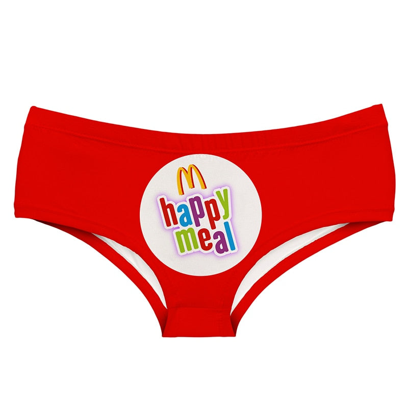 -Super soft, stretchy women's mid-rise briefs with high quality fast food parody print. 92% Polyester, 8% Spandex. One size to fit 66-80cm waist, 96-116cm hips. Free shipping. Funny sexy retro y2k 90s hamburger cheeseburger chicken nuggets advertising parody oral sex joke lingerie gift underwear dirty naughty kinky girl-