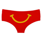 -Super soft, stretchy women's mid-rise briefs with high quality fast food parody print. 92% Polyester, 8% Spandex. One size to fit 66-80cm waist, 96-116cm hips. Free shipping. Funny sexy retro y2k 90s hamburger cheeseburger chicken nuggets advertising parody oral sex joke lingerie gift underwear dirty naughty kinky girl-