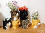 -Cute figural hand-painted ceramic cat head vases. Each measures roughly 10.2x8x12cm / 4x3.15x4.7 inches. Dishwasher safe. Brand new in box. Free shipping.

pretty kitty desktop pen pencil holder cup tabletop home decor office flower cactus succulent planter flowerpot cats designer porcelain cat lover garden gift-