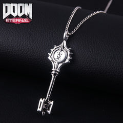 -High quality Doom Eternal Slayer Key necklace. Full size 3D replica key pendant measures roughly 6.8x2.1cm / 2.7x0.83in. Free shipping with average delivery in 2 weeks. Doom series videogame gamer gaming prop replica collectors accessory jewelry demon hellspawn hell door doomguy UAC space marine gift stocking stuffer.-