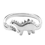 -Adorable adjustable dinosaur rings: t-rex, stegosaurus, triceratops or plesiosaur. Well made in aluminum alloy, one size fits most. Free shipping worldwide. 

Dino tyrannosaurus tyrannosaur trex stego plesiosaurus nessie loch ness monster open size wraparound band jewelry cute playful stylish fashion kids adults unisex-Stegosaurus-