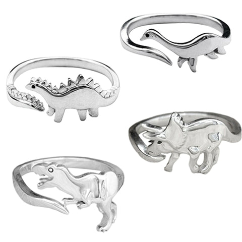 -Adorable adjustable dinosaur rings: t-rex, stegosaurus, triceratops or plesiosaur. Well made in aluminum alloy, one size fits most. Free shipping worldwide. 

Dino tyrannosaurus tyrannosaur trex stego plesiosaurus nessie loch ness monster open size wraparound band jewelry cute playful stylish fashion kids adults unisex-