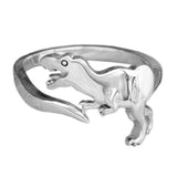 -Adorable adjustable dinosaur rings: t-rex, stegosaurus, triceratops or plesiosaur. Well made in aluminum alloy, one size fits most. Free shipping worldwide. 

Dino tyrannosaurus tyrannosaur trex stego plesiosaurus nessie loch ness monster open size wraparound band jewelry cute playful stylish fashion kids adults unisex-Tyrannosaurus-