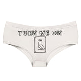 -Comfortable, women's midrise, hip lift briefs with printed funny "Turn Me On" and lightswitch on the front and lightbulb on the back. Lightweight and breathable, 95% polyester / 5% spandex. See size chart. Free shipping from abroad.-S-