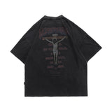 -Made Extreme x Black Air "At The End of the World, Jesus Came Again and No One Knew" distressed retro vintage style tee. Unisex style and sizing, see size chart. Hand distressed cotton, each piece will be slightly unique. Free shipping from abroad. 90s 1990s Christ Christian Goth Gothic Punk Alternative Streetwear-Black-XL-