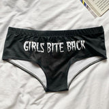 -Comfortable, women's low-rise briefs with a large fanged snarl graphic on the reverse and 'Girls Bite Back' in a horror / gothic style font across the front. Lightweight and breathable. Free shipping. 

Goth vampire vamp halloween funny cute kowai punk harajuku mouth lips sexy lingerie panties womens juniors underwear-