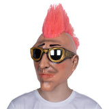 -Soft and flexible over-the-head mask made of high quality latex with attached hair. One size fits most. Free shipping from abroad with average delivery in 2-4 weeks to the USA.

Funny 80s eighties 1980s 1990s nineties 90s aging hipster carnival punk sunglasses mohawk weirdo character mask -