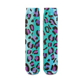 -High quality, mid-calf length socks featuring classic bright and boldly colored retro leopard print. Soft and comfortable, one size fits most teens and adults. Free shipping.

Unisex mens womens 80s 90s eighties 90s new wave frank memphis color animal print lisa vintage style streetwear skating skate punk pop wild rad-Blue-One Size-