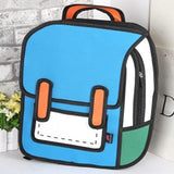 Cartoon 2D 3D Jump Style Comic Fashion Backpack Cute Funny School Bag-Blue-