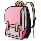 Cartoon 2D 3D Jump Style Comic Fashion Backpack Cute Funny School Bag-Pink-