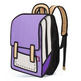 Cartoon 2D 3D Jump Style Comic Fashion Backpack Cute Funny School Bag-Purple-