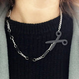 Unique Cut Along The Dotted Line Acrylic Punk Gothic Clavicle Necklace-Clavicle necklace featuring black acrylic scissors and dotted line on adjustable metal link chain. Free Shipping Worldwide.––  Funny dark humor punk goth nugoth fashion accessory. Pretty reasonable times to consider losing your head. This creative statement necklace makes the point with shears and cutout instructions. -