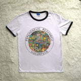 Retro Psychedelic Research Volunteer Ringer Tee Funny Vtg Hippie Shirt-White / Black-L-
