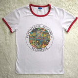 Retro Psychedelic Research Volunteer Ringer Tee Funny Vtg Hippie Shirt-White / Red-L-